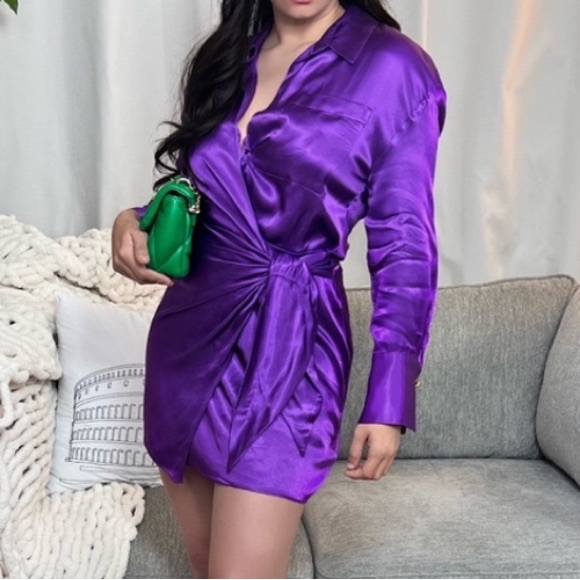 Zara purple satin tie side mini dress - Picture 9 of 13